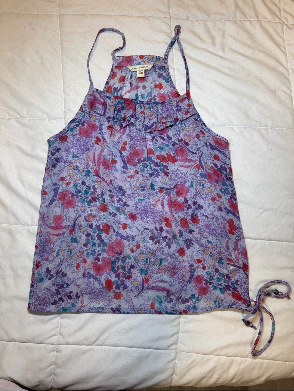 American Eagle Outfitters Lavender Floral Ruffle Halter Top